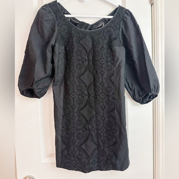 Tibi Dresses & Skirts - NWT Tibi Black Lace Cotton Mini Dress with Puff Sleeves and Open Back